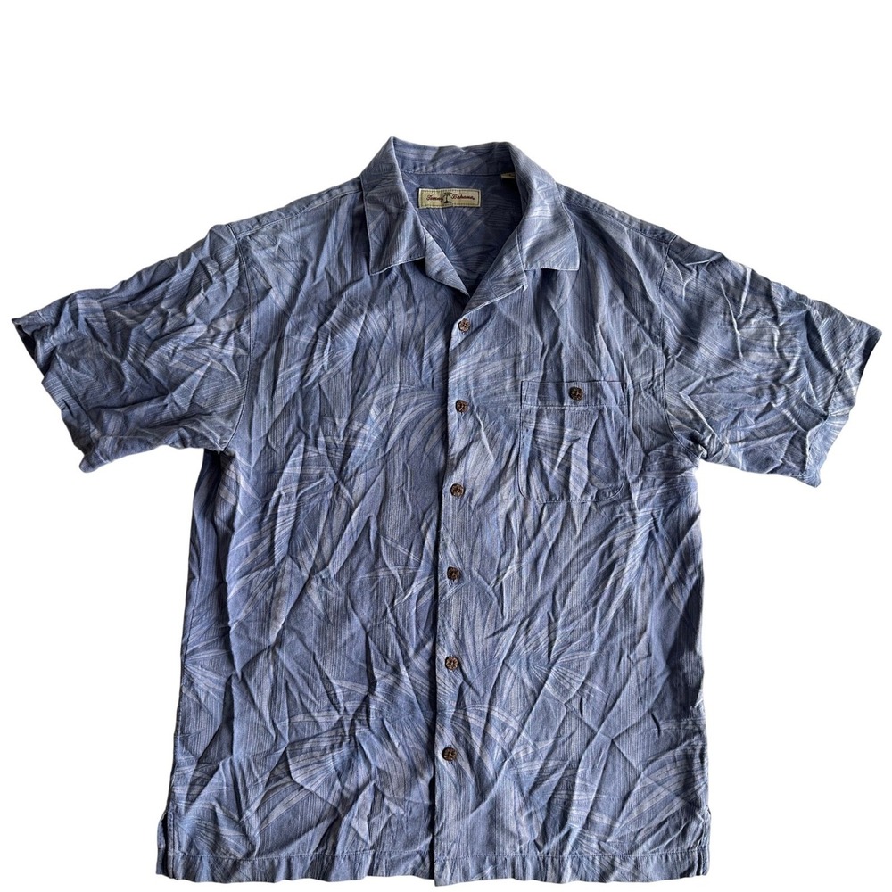 Tommy Bahama Silk Blend Shirt Men's Small Blue‎ Palm Tree Tropical Button Up